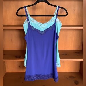 Y2K Lace Trim Cami Tank Bundle (2) Peacock Blue & Aqua Size Small